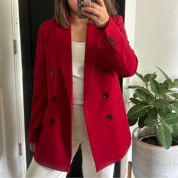 Zara Like New Double Breasted Blazer Jacket in Deep Red. Size S - Picture 12 of 14